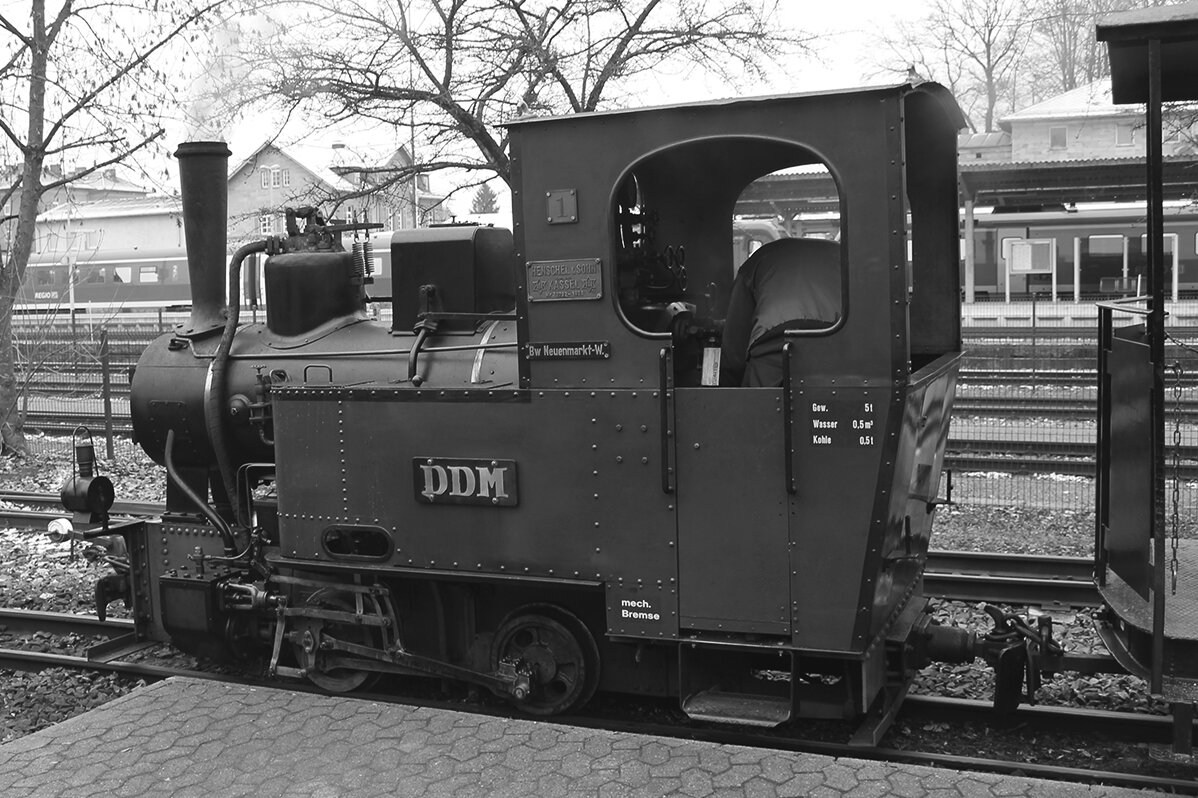 Steam locomotive 1 in black and white
