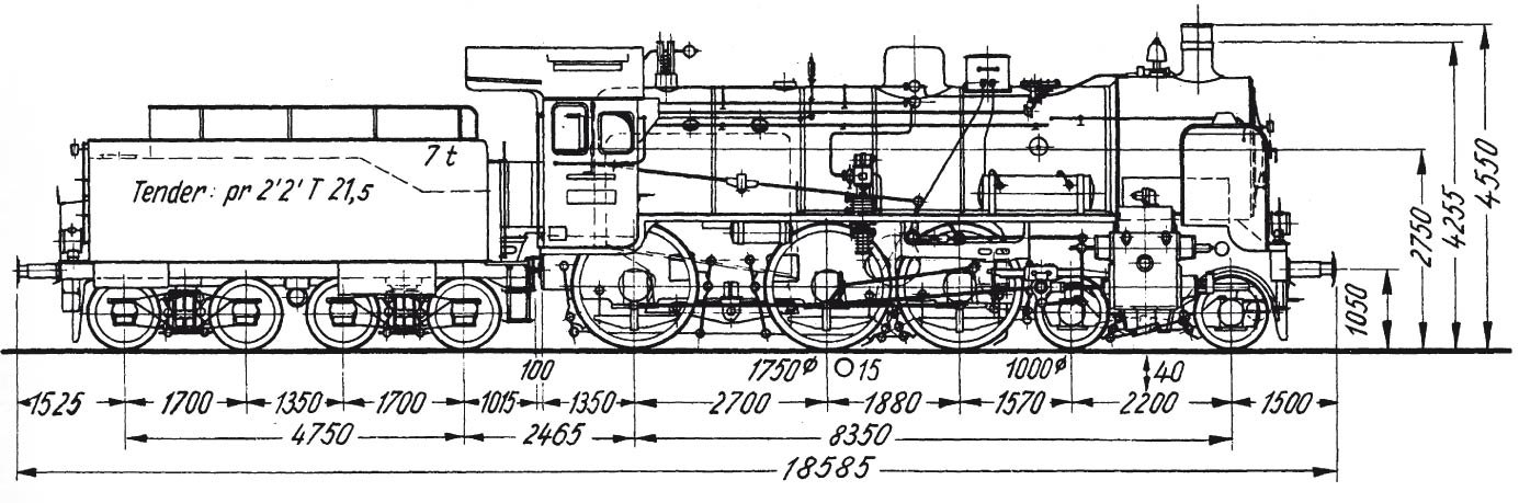 Technische Strichzeichnung der Lok 38-2383