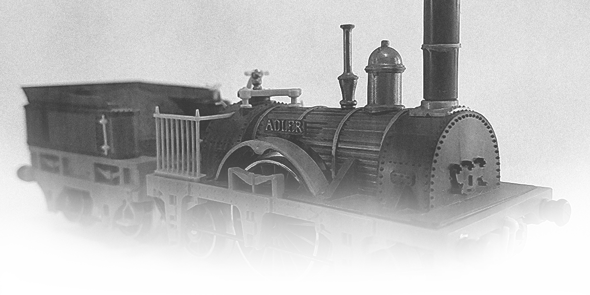 Steam locomotive "Adler" in black and white