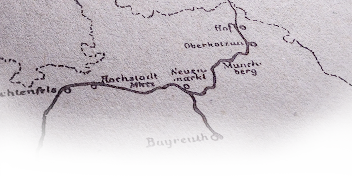 A map showing the area between Bayreuth, Hof and Lichtenfels, with Neuenmarkt at the center